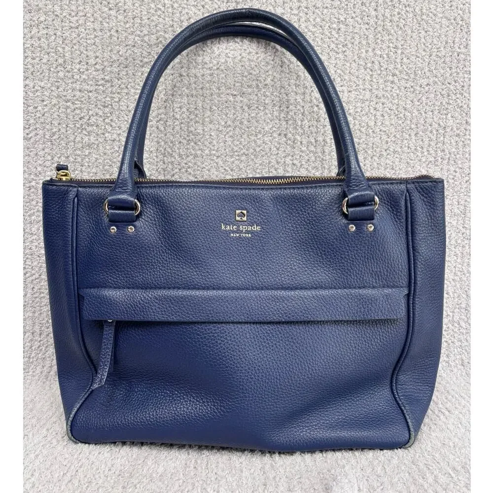 Kate Spade Navy Blue Pebbled Leather Tote Purse AS IS #80979